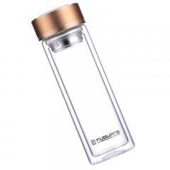 富光 玻璃杯双层大容量便携水杯加厚耐热带盖杯子茶杯家用定制印字 GP1420-350