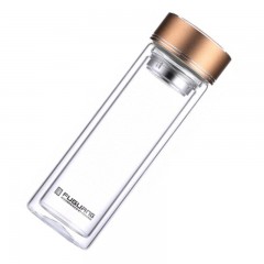 富光 玻璃杯双层大容量便携水杯加厚耐热带盖杯子茶杯家用定制印字 GP1420-350