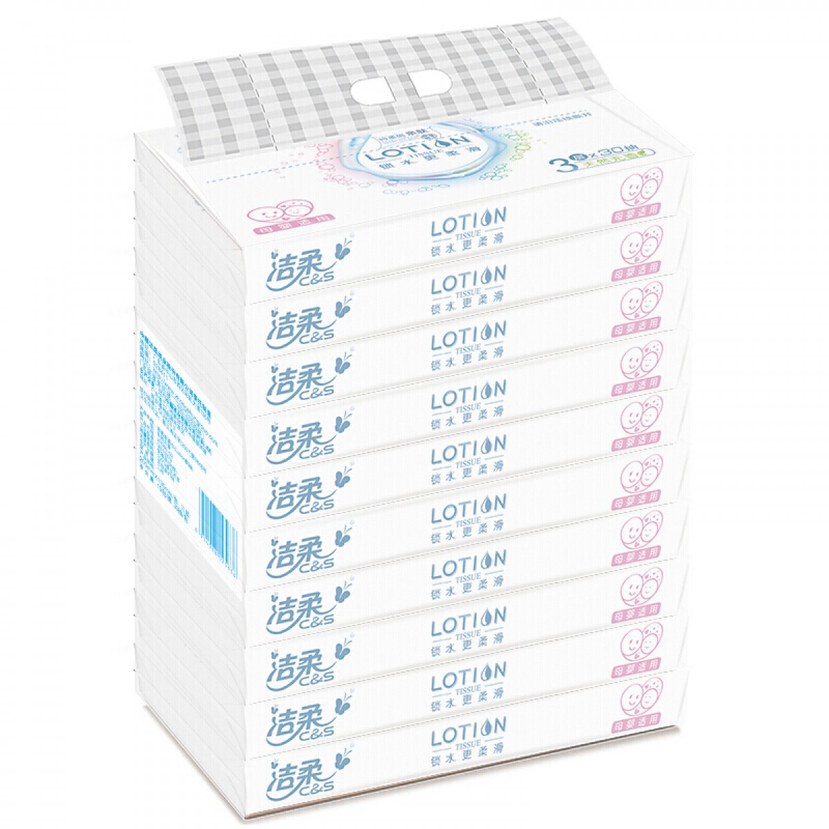 洁柔 JR086-02N-1 抽纸 Lotion保湿因子 柔润3层30抽面巾纸*10包 无香（提装）