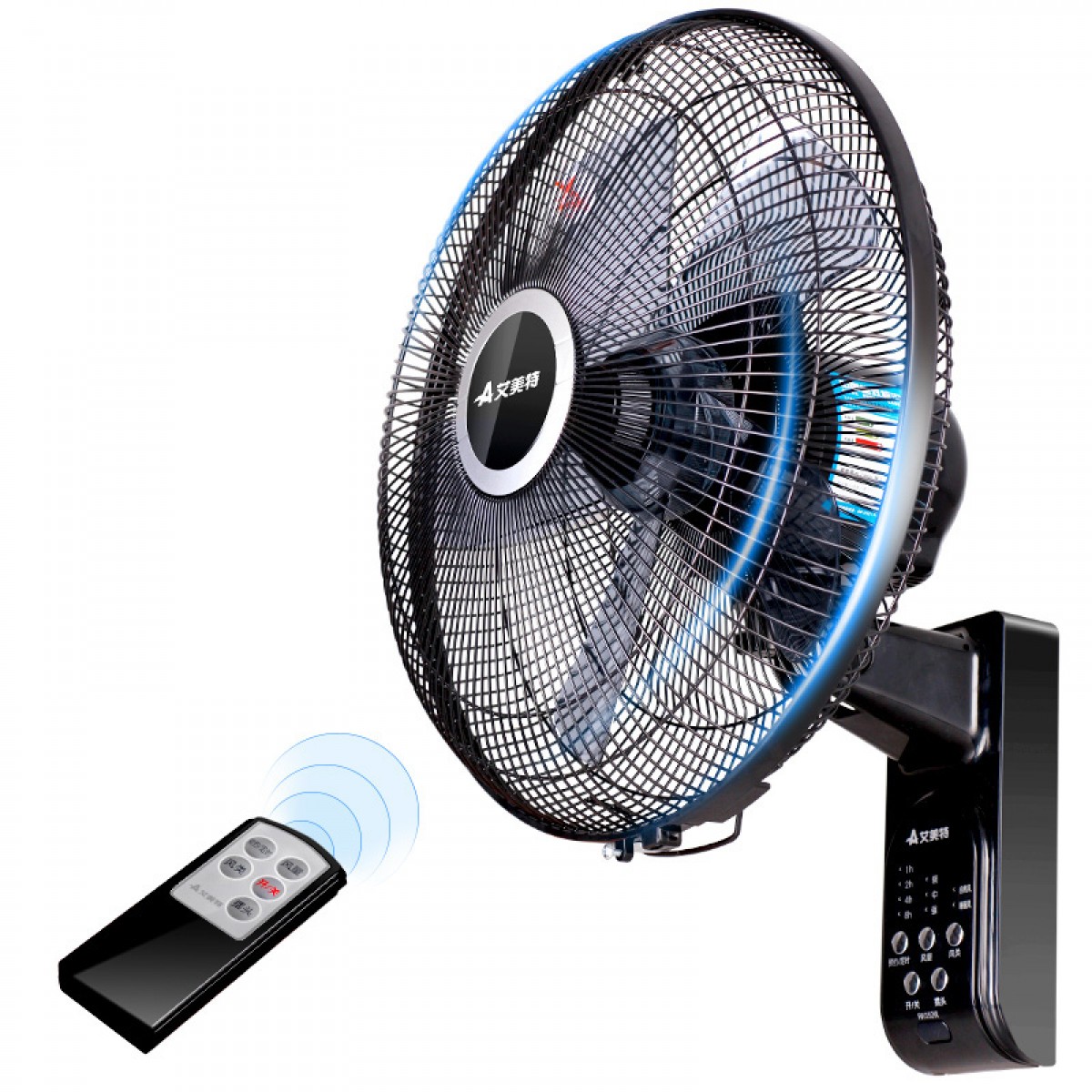 艾美特 (Airmate)遥控壁扇FW3521R电风扇家用节能14吋摇头壁挂5片叶 黑色 单位：台