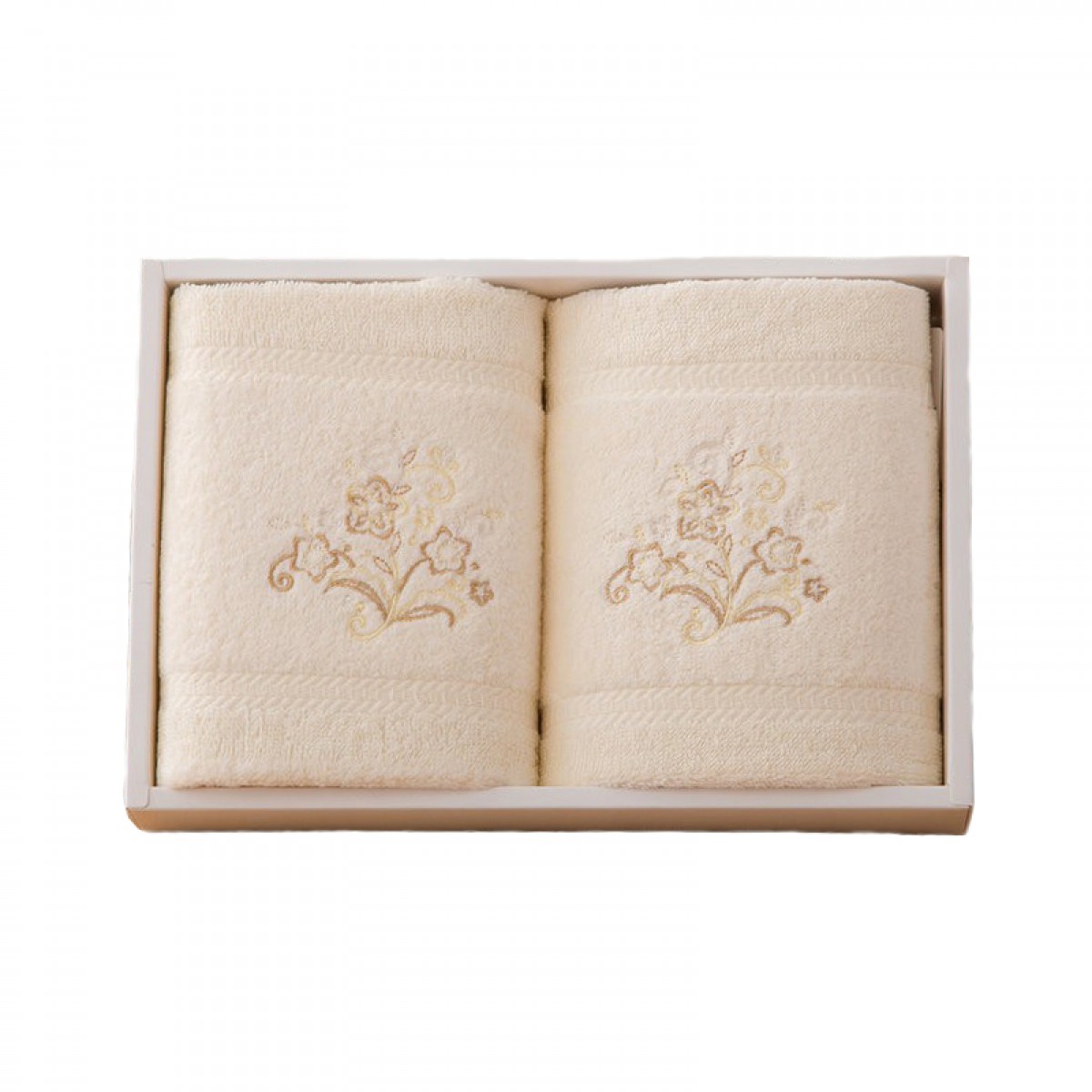 内野(UCHINO)素色高低毛绣花二件套毛巾礼盒纯棉大毛巾柔软吸水26.5*18.3*6cm I米色（三色可选 单位：盒）