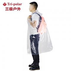 三极（Tri-polar）一次性雨衣袖口松紧防风骑行防护雨衣钓鱼户外pe透明连体雨衣TP1665 10件装/套 单位：套