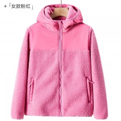 三极户外（Tri-polar）绒抓绒衣男女款秋冬加绒加厚户外保暖摇粒绒女士开衫外套TP8332 粉红色(尺码可选)单位：件