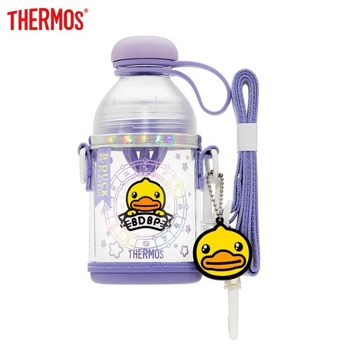 膳魔师 BDuck魔法探险夏季随行TRITAN杯便携手提带肩带小黄鸭果汁杯 紫色430ml 单位：个