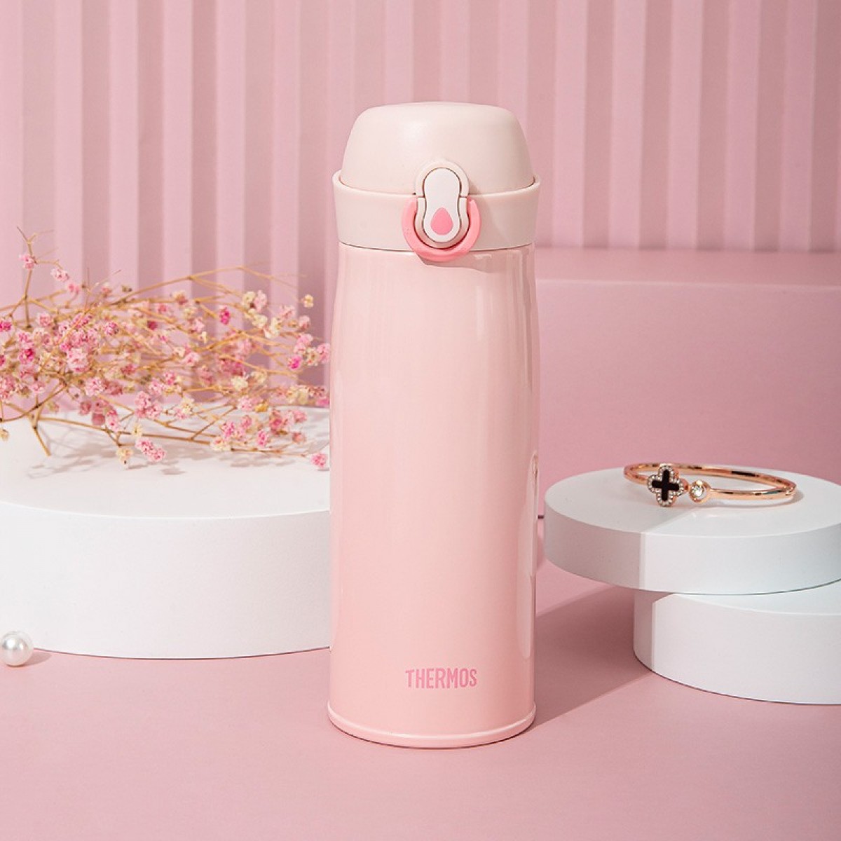 膳魔师（THERMOS）保温杯水杯316L高真空不锈钢杯子400ml TCME-400S 浅粉色 单位：个