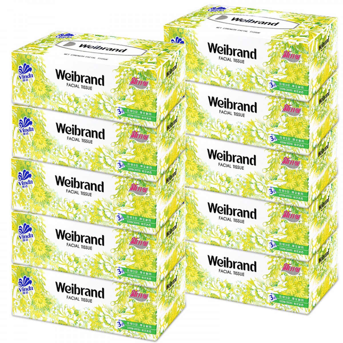 维达（Vinda）硬盒抽纸威牌面巾纸3层100抽餐巾纸桂花香家用便携组合成人清洁面巾纸V2002 10盒  单位：箱