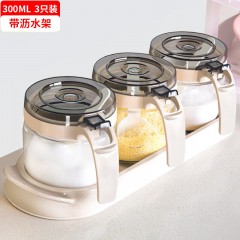 禧天龙玻璃调料盒调料瓶套装家用玻璃调料罐调味罐套装调味盒3件套/组 带置物架H-8040 单位：组 5组起订