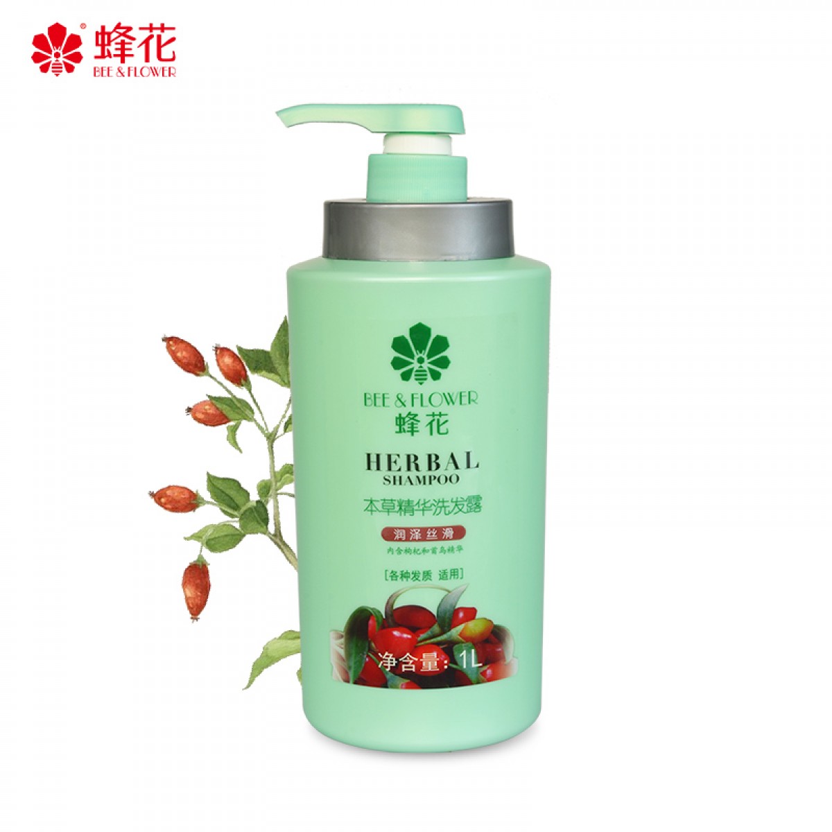 蜂花 本草精华洗发水润泽滋养洗发露损伤修护改善毛燥干枯分叉 1L 单位：瓶 5瓶起订