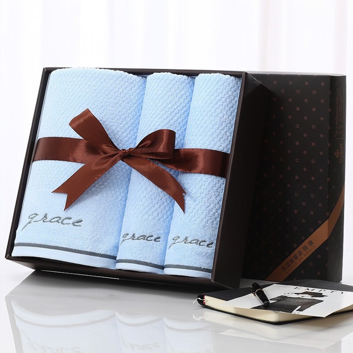 洁丽雅（Grace）毛巾浴巾三件套礼盒套装 纯棉商务礼盒公司福利年会伴手礼可定制 含手提袋 单位：套