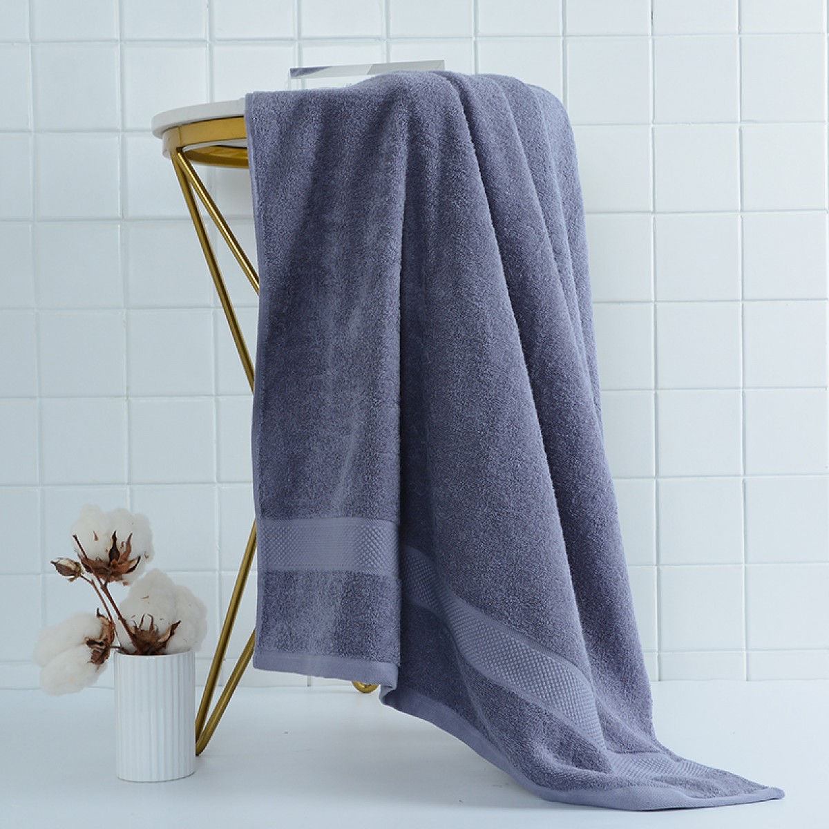 洁丽雅（Grace）纯棉抗菌浴巾加大加厚成人家用吸水酒店速干大浴巾单条装 深蓝灰 单位：条