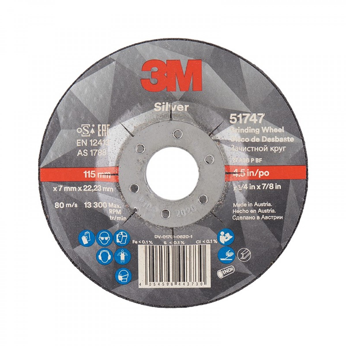 3M Silver银色系列打磨片A36粒度船舶罐体金属管道切割使用精密成型磨料切割片27型 10片 单位：组