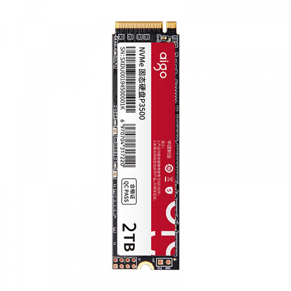 爱国者 (aigo)2TB SSD固态硬盘 M.2接口(NVMe协议) PCIe四通道 P3500 读速高达3500MB/s 长江存储 单位：个
