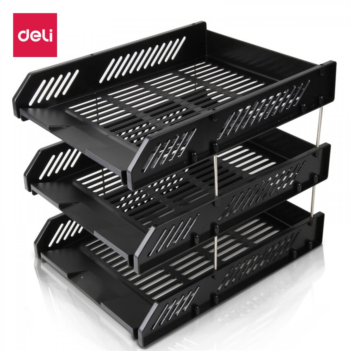 得力(deli)三层镂空收纳文件座自由拆卸组装三层文件盘/文件框牢固耐用 桌面文件管理 黑色9209 单位：个
