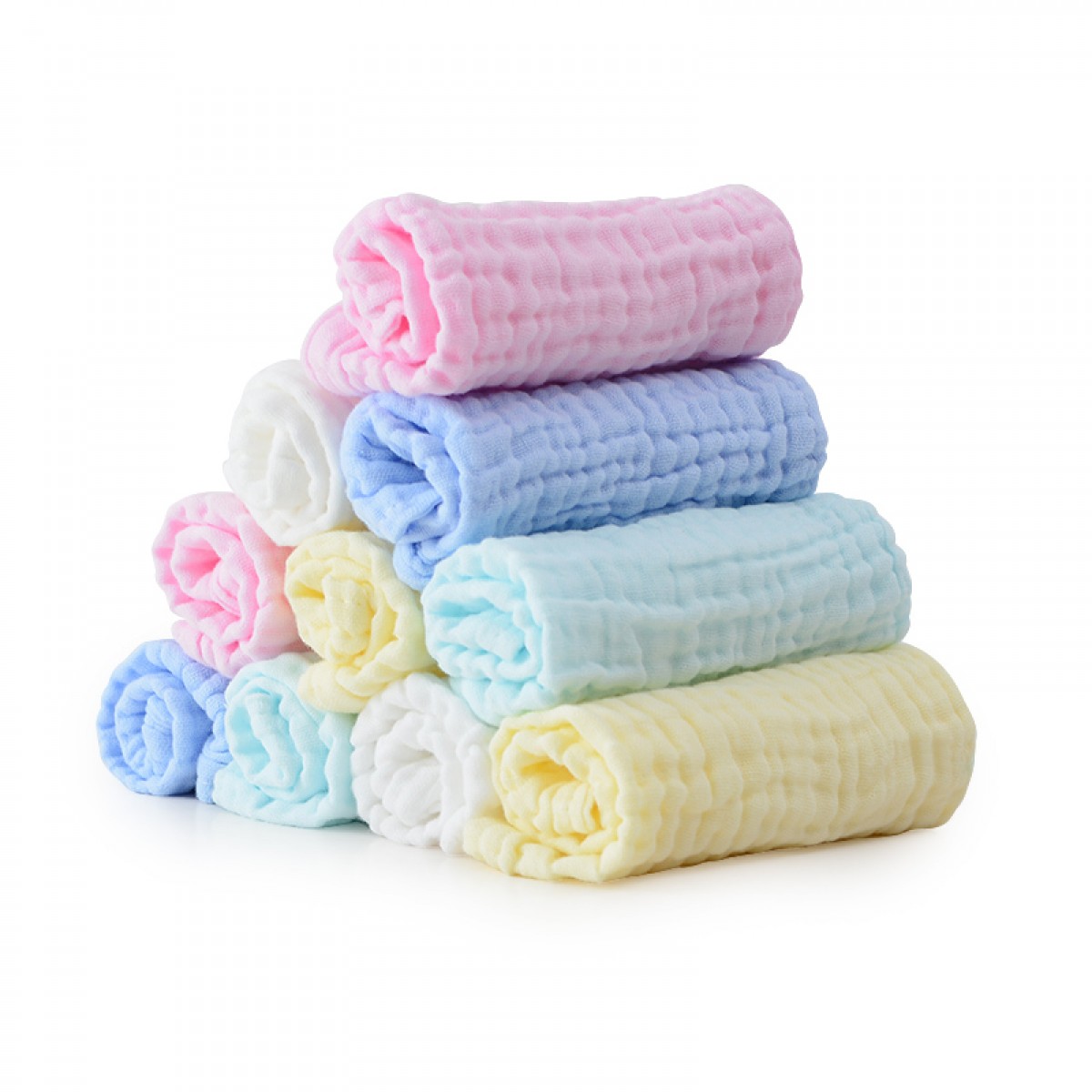 洁丽雅（Grace）A类婴儿小方巾纯棉四层泡泡纱布巾柔软舒适吸水小毛巾宝宝口水巾素色擦汗巾 十条装 30*30cm 单位：组