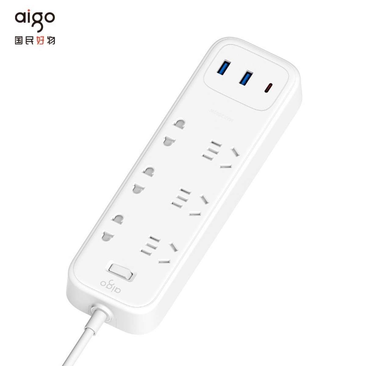 爱国者（aigo)65wPD快充插座/USB插座/插排/接线板拖线板/排插防过载c口快充 全长1.8米AC0631带保护门 单位：个