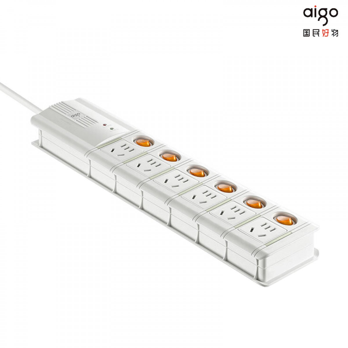 爱国者(aigo)防雷插座/插线板/插排/排插/接线板/拖线板 抗电涌防过载防雷模块极性检测 6位分控S6K6全长3米 单位：个