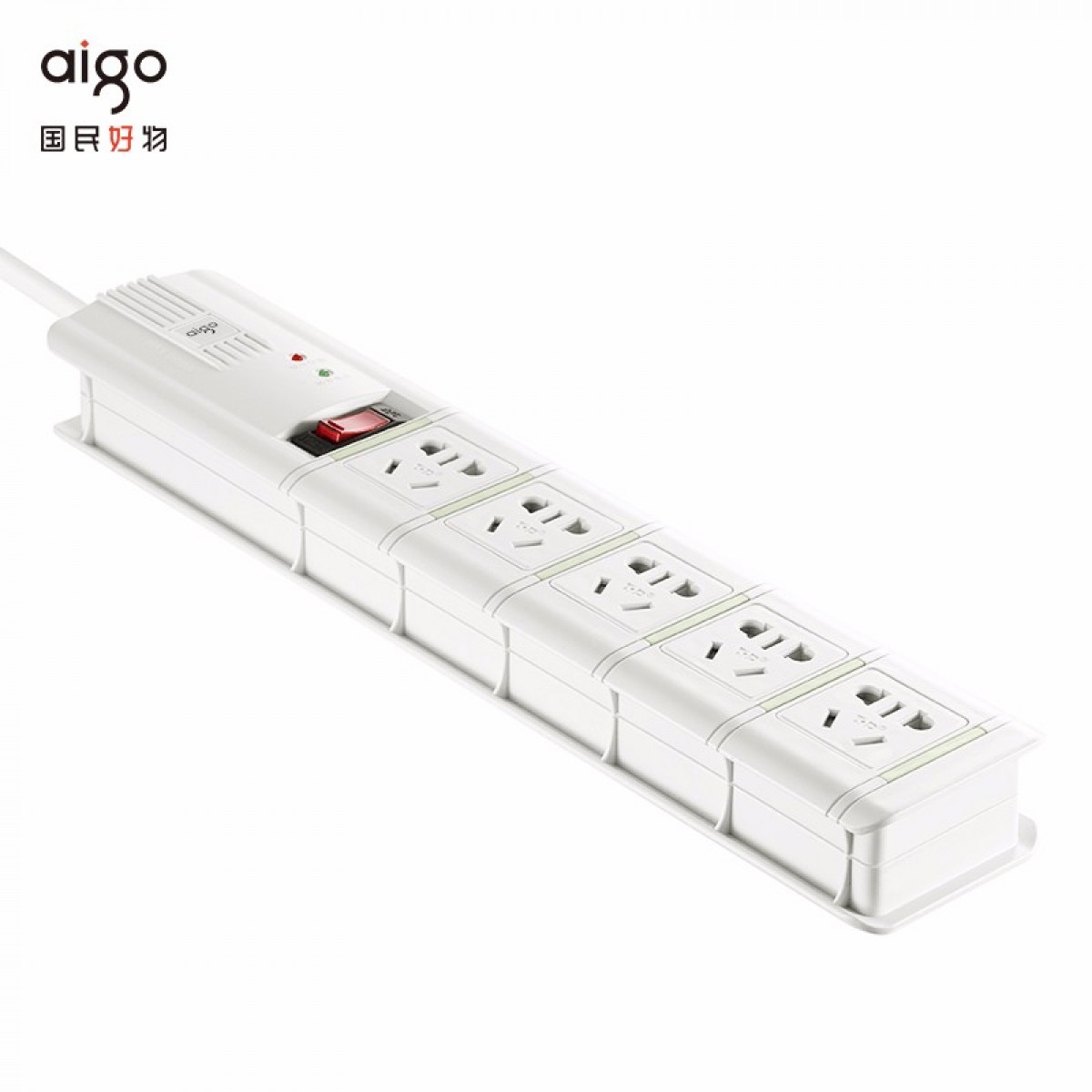爱国者(aigo)防雷插座/插线板/插排/排插/接线板/拖线板 抗电涌防过载防雷模块极性检测 5位总控S1K5全长3米 单位：个