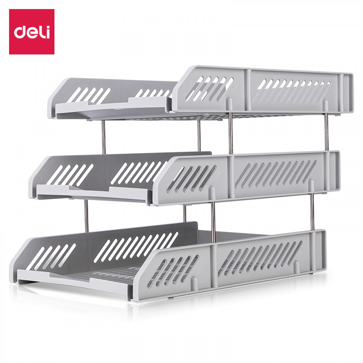 得力(deli)三层镂空收纳文件座 自由拆卸组装三层文件盘/文件框 灰色9209 单位：个