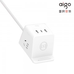 爱国者(aigo)20W PD快充无线充电器/USB插座/插线板 10W无线充+c口快充 可做桌面手机支架 全长1.5米M0230T 单位：个