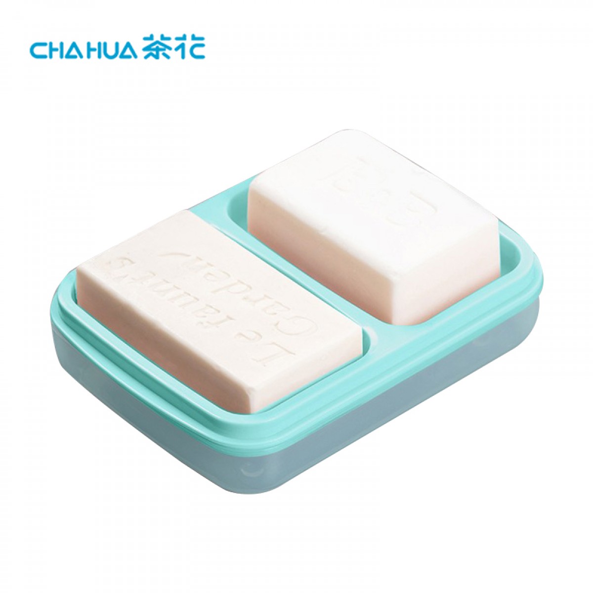 茶花肥皂盒 香皂架子皂碟 香皂盒子双格沥水香皂盒子 蓝色 1只装 单位：只