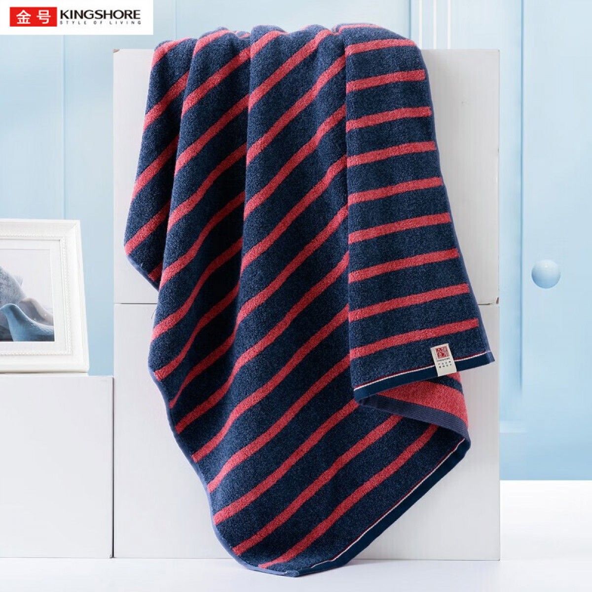 金号毛巾家纺 A类纯棉浴巾条纹大浴巾红色 单位：条