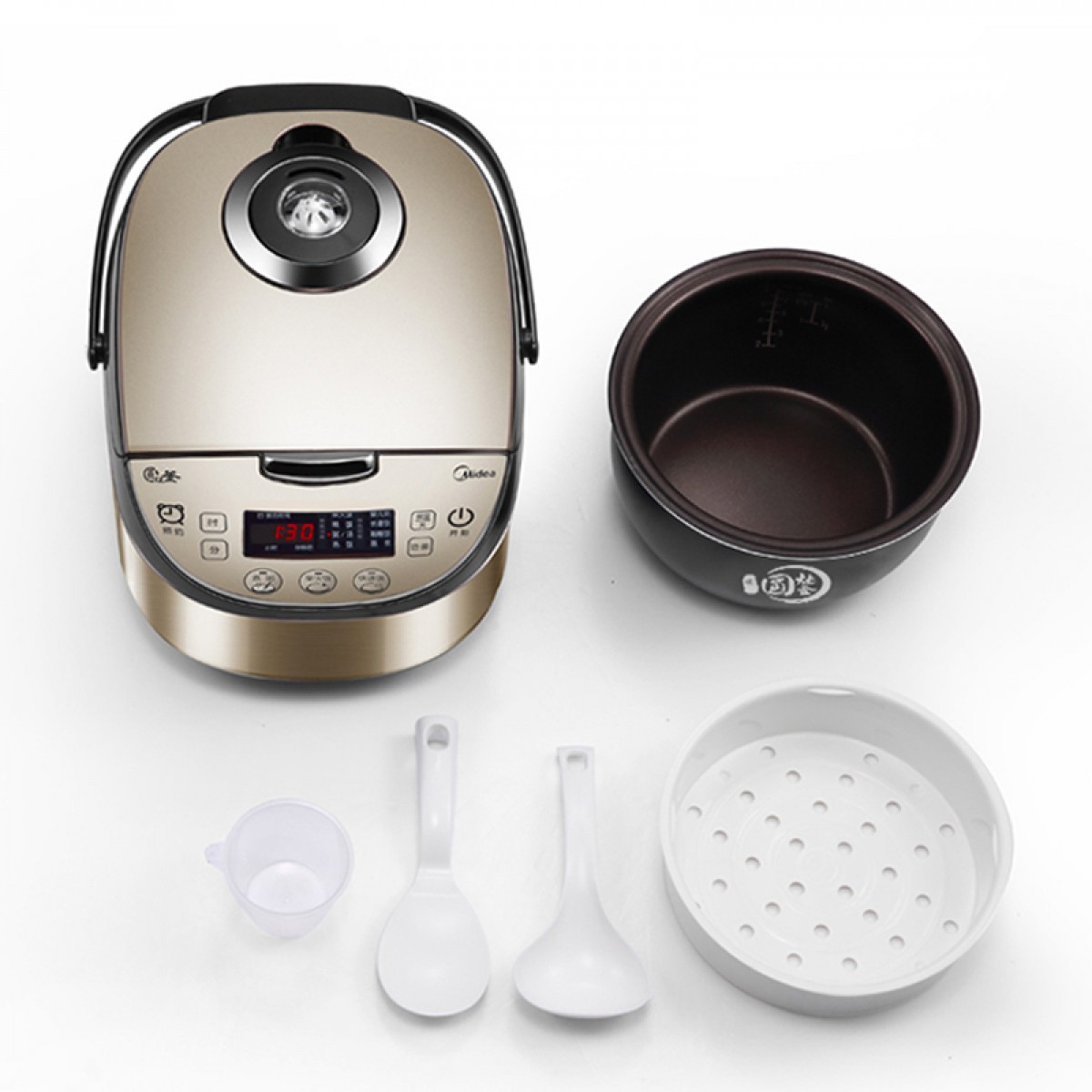 美的（Midea）智能电饭煲电饭锅家用4L预约气动涡轮防溢金属机身圆灶釜内胆多功能米饭锅WFS4037（3-8人） 单位：台