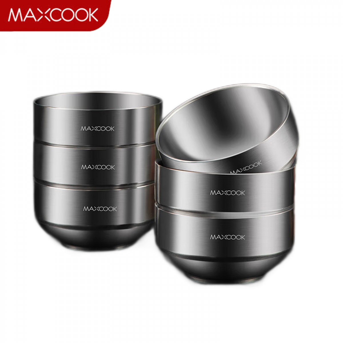 美厨（maxcook）304不锈钢碗 汤碗双层隔热 餐具面碗13CM（6只装）MCWA612 单位：套