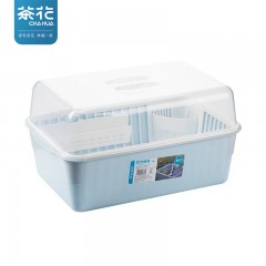 茶花碗柜厨房沥水架碗筷厨房收纳盒塑料碗碟置物架 大号蓝色 分体式【带筷子笼】 单位：个
