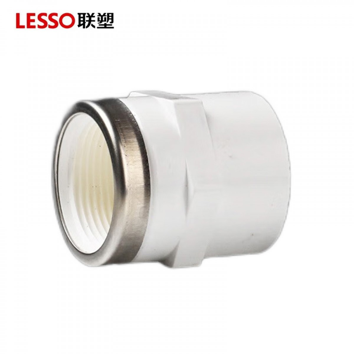 联塑PVC给水管配件 内螺纹直接外丝异径直通外牙弯头pvc自来水管内丝三通(带箍)白色 内丝直接头(带箍)32*1(1寸管1寸牙) 单位：个