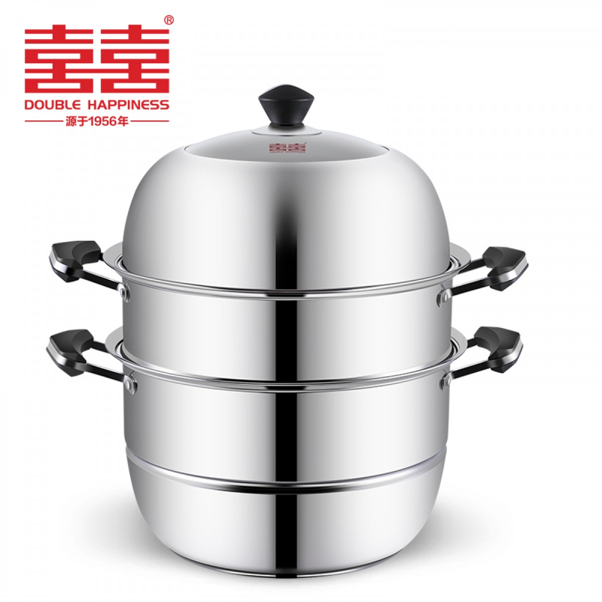 双喜 蒸锅304不锈钢三层加厚复底大容量带蒸笼蒸屉锅燃气电磁炉通用 304不锈钢 三层蒸锅28cm/304不锈钢 单位：个