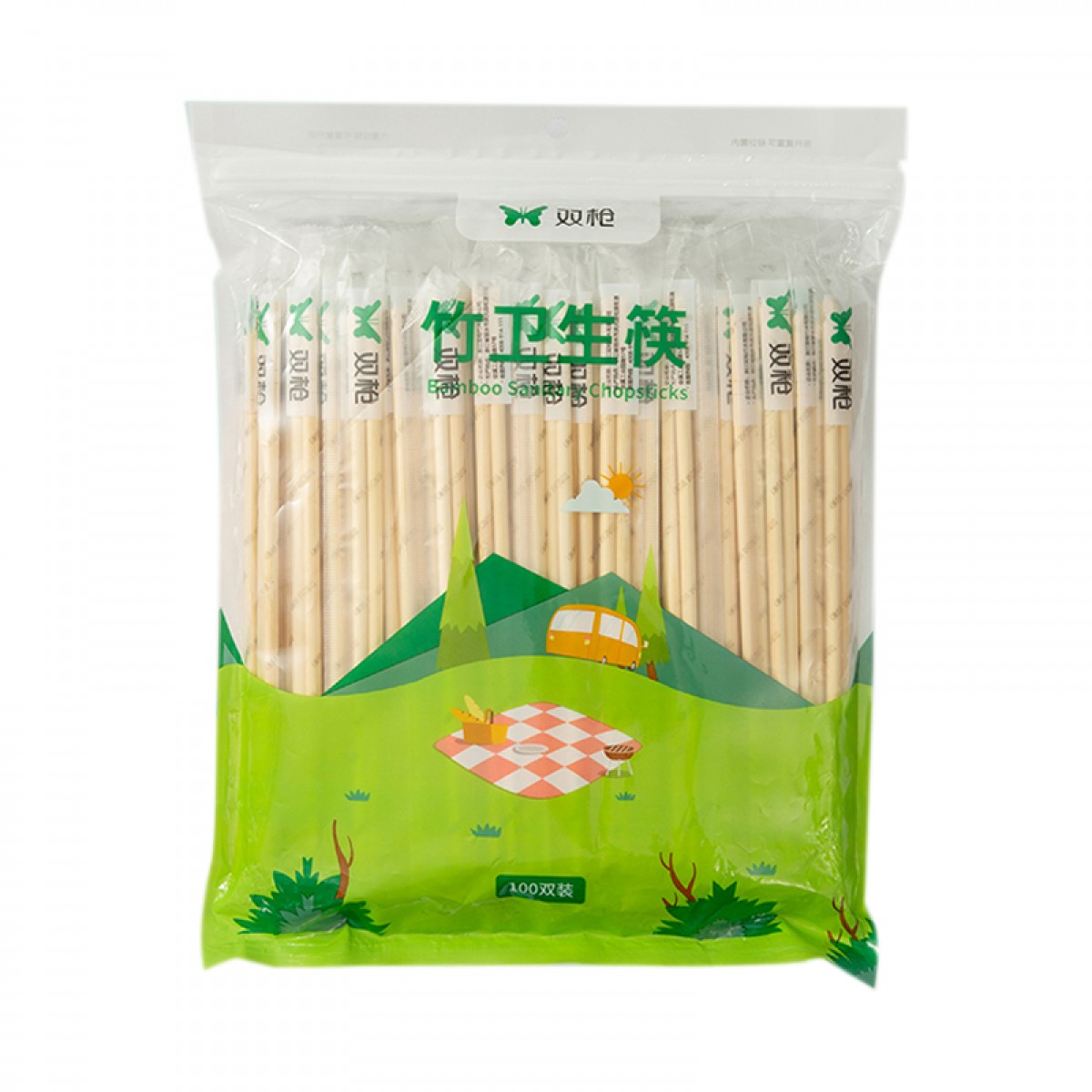 双枪 一次性筷子家用野营卫生竹筷 方便筷独立包装1000双装 单位：包
