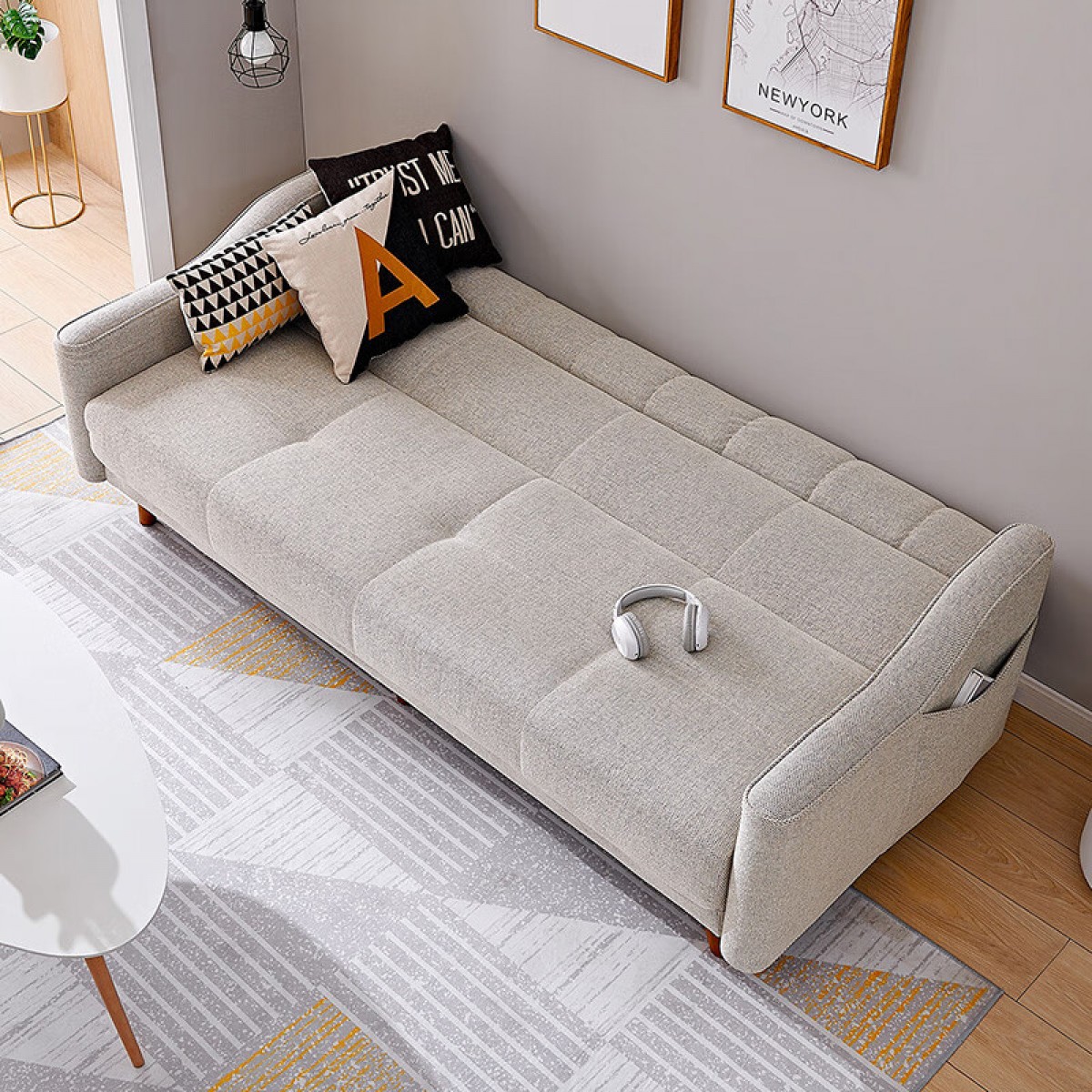 全友家居 北欧简约客厅布艺沙发三人位多功能可折叠沙发床102265 单位：套