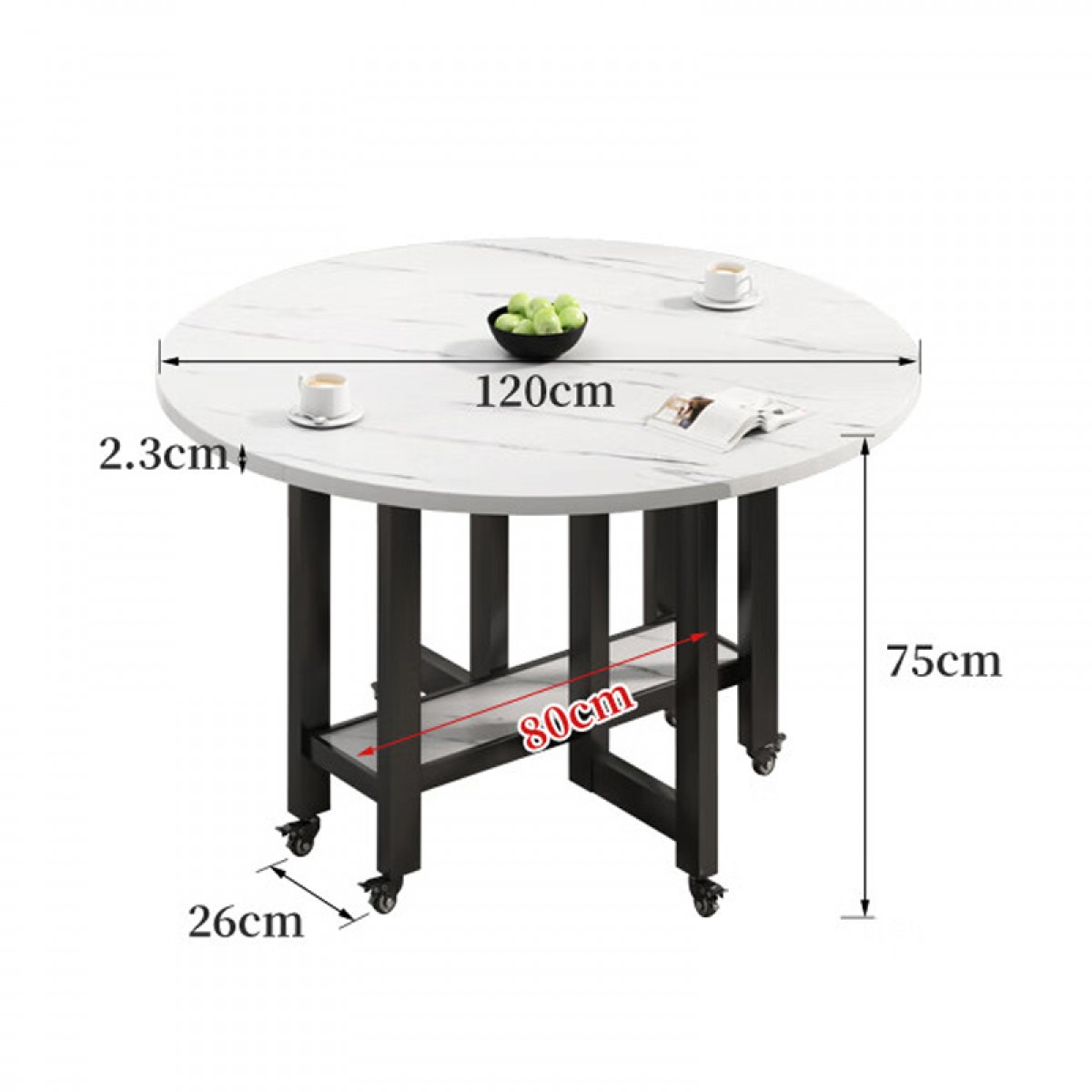 哈骆顿（HALODN）折叠餐桌家用小户型可移动带轮简易圆形多功能餐厅宿舍吃饭桌子 【折叠圆桌】展开直径120CM 单位：张