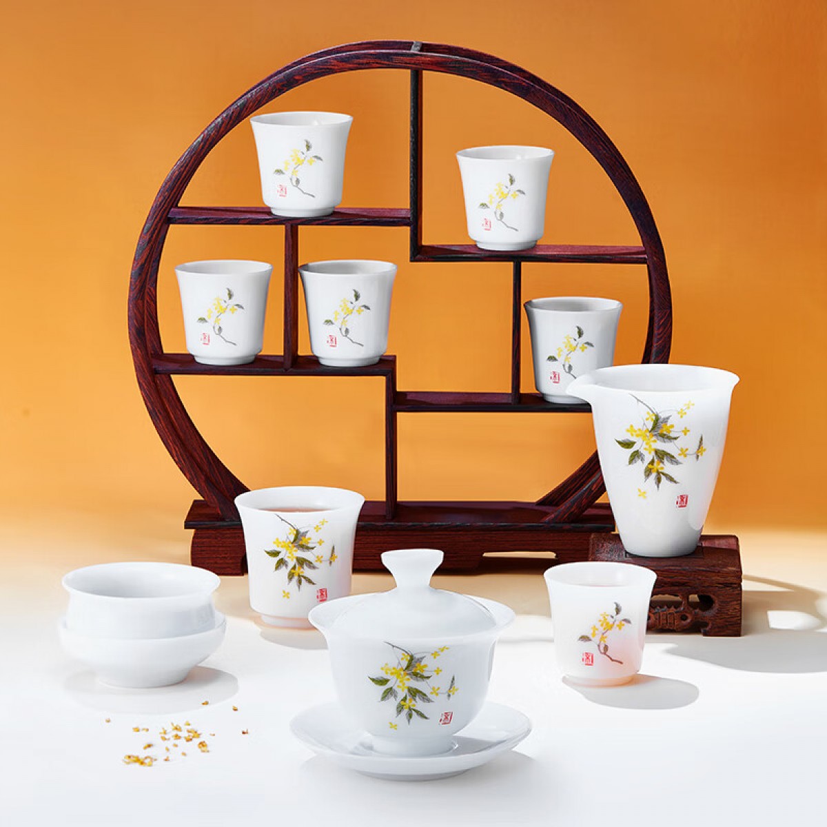 共禾京品 金桂冰种茶具礼盒11件套 白色