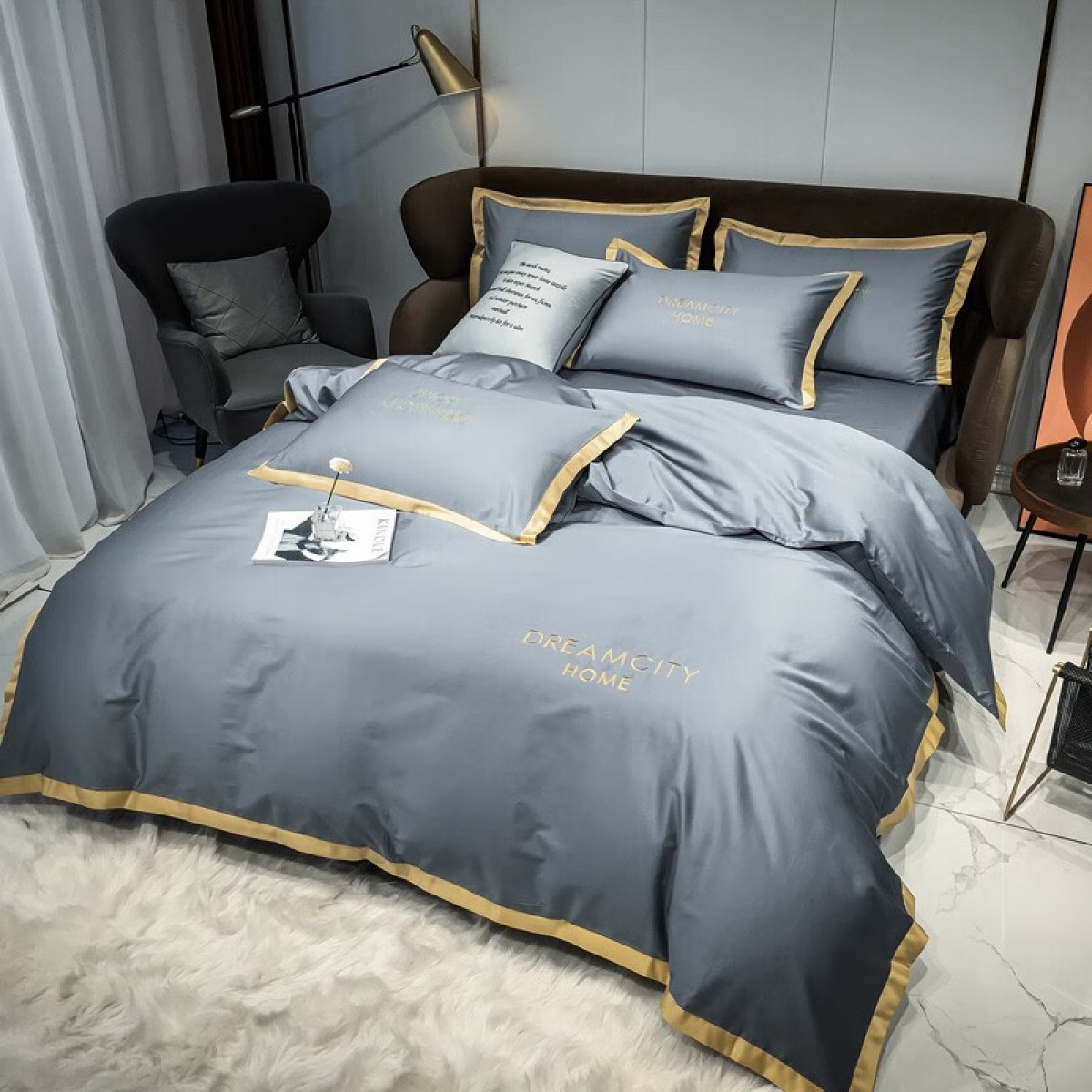 伊伊爱 TJNH02000333全棉绣花拼角四件套220*240cm 颜色随机