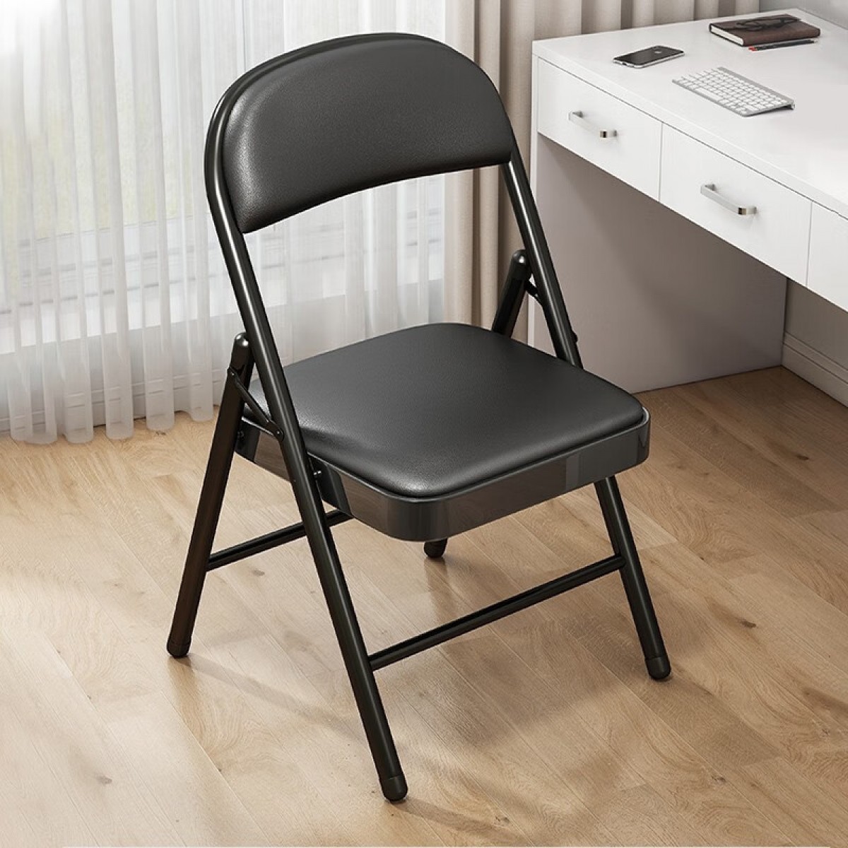 星恺（XINGKAI）椅子折叠椅凳子电脑椅子靠背餐椅子学习椅办公家用会议培训椅 PU款 黑色皮革 XK3022 椅重更承重 单位：把