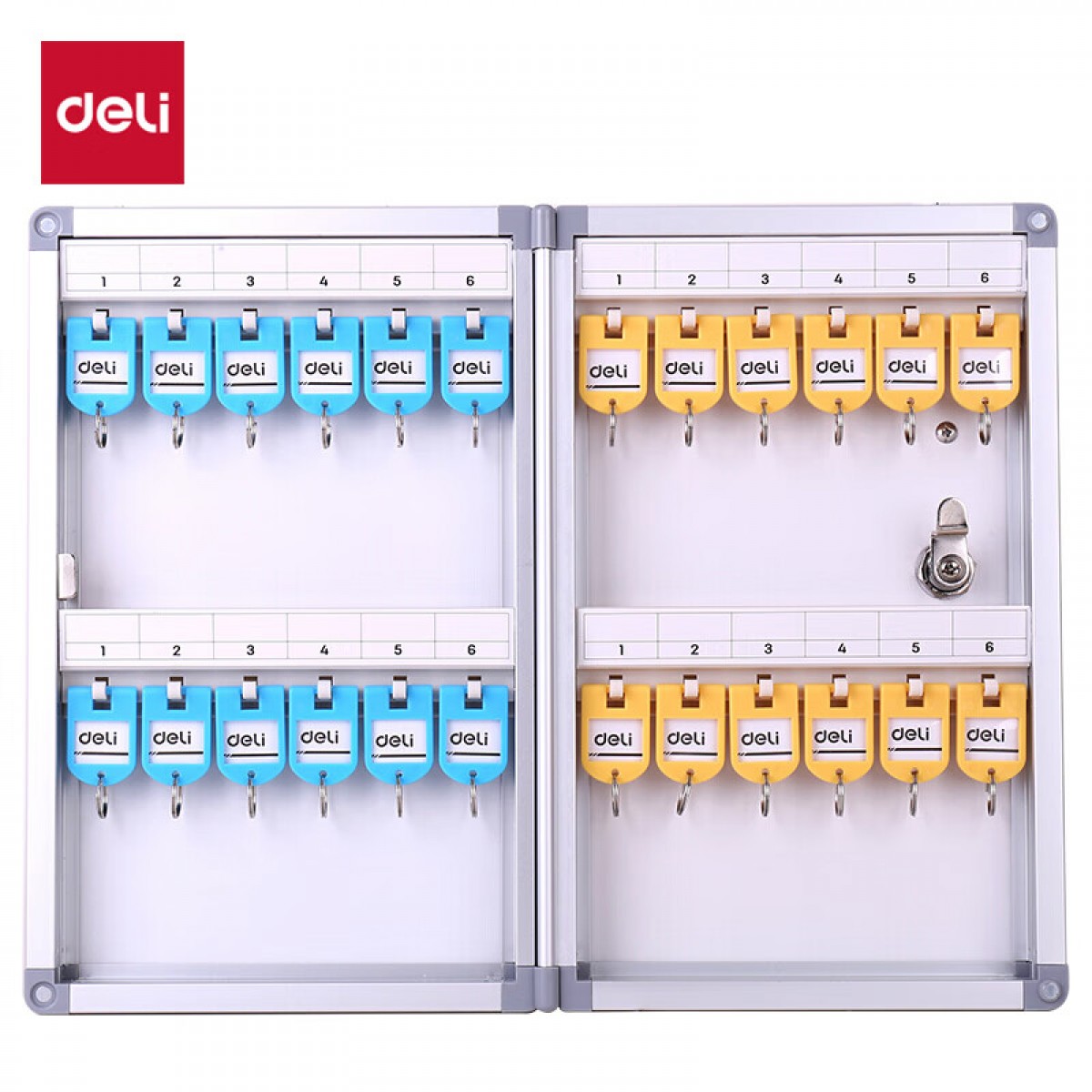 得力(deli)24位铝合金钥匙管理箱 带锁钥匙整理保管箱收纳柜/钥匙盒/应急钥匙柜壁挂/含钥匙牌 银色 单位：个