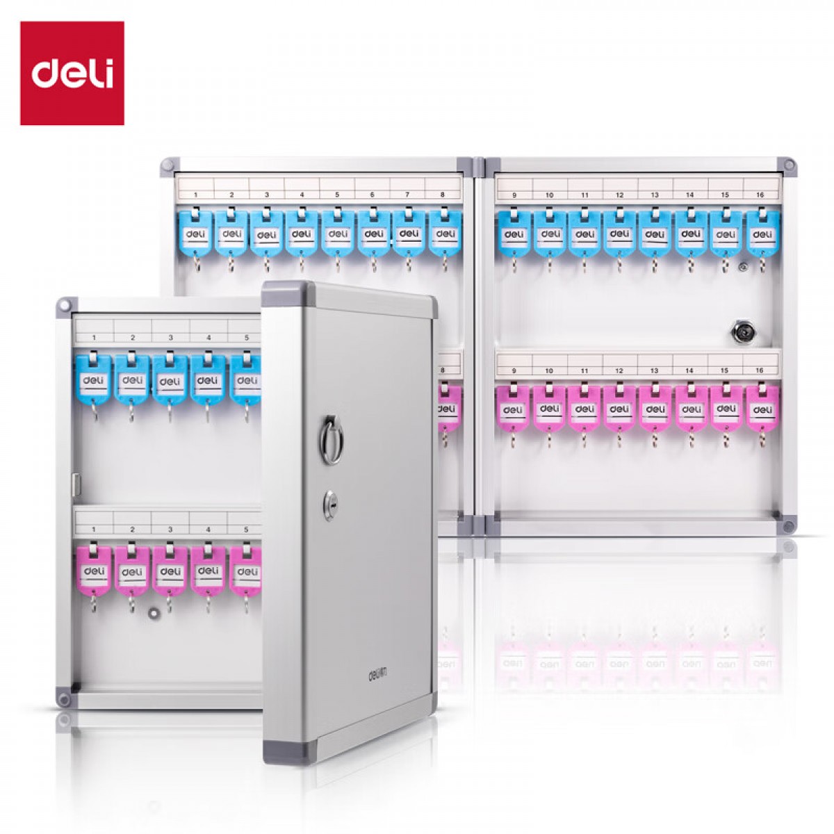 得力(deli)32位铝合金钥匙管理箱 带锁钥匙整理收纳柜/钥匙盒/应急钥匙柜壁挂/含钥匙牌 银色LZ132 单位：个