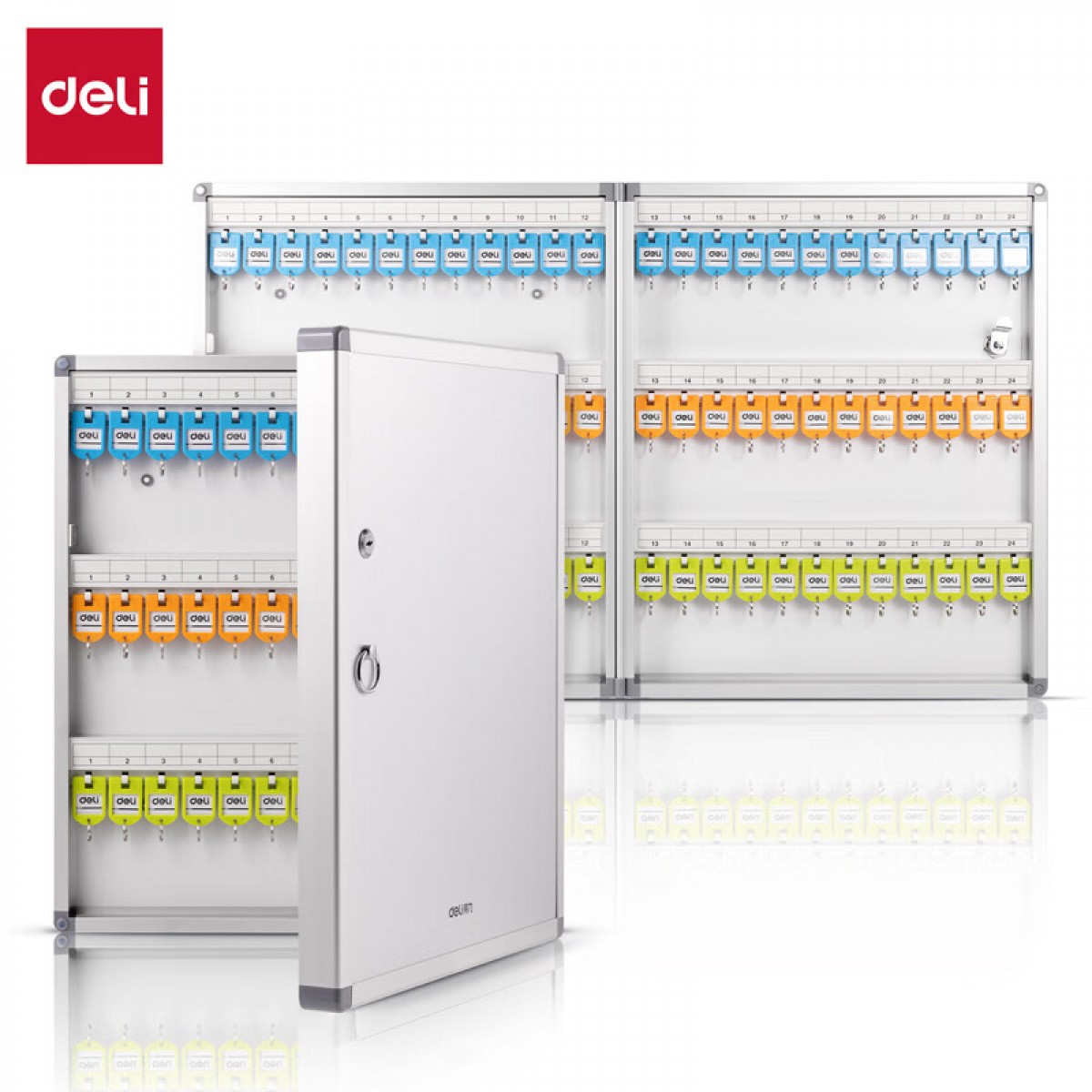 得力(deli)72位铝合金钥匙管理箱 带锁钥匙整理收纳柜/钥匙盒/应急钥匙柜壁挂/含钥匙牌 银色LZ172 单位：个