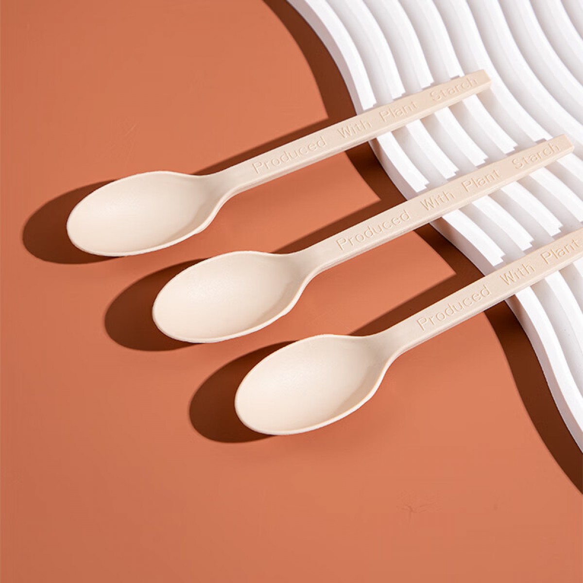 云蕾 长柄玉米淀粉基可降解汤勺50只一次性加厚勺子饭勺甜品调羹 单位：套