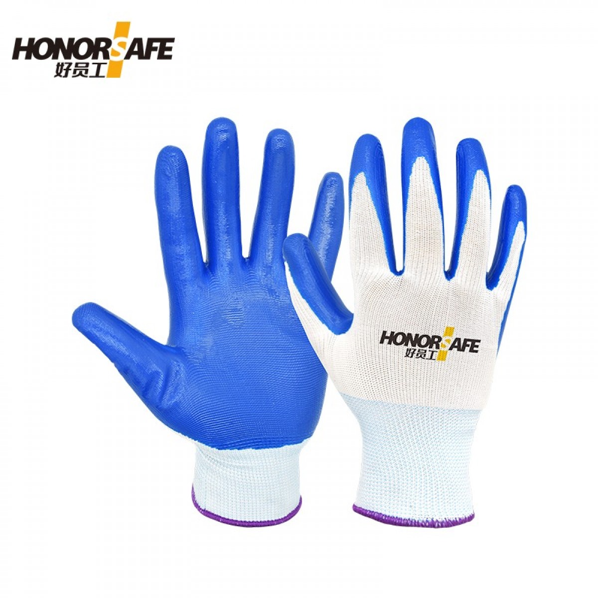 好员工 N301 13针涤纶丝蓝色丁腈涂掌耐磨胶线手套劳保手套 均码 单位：副