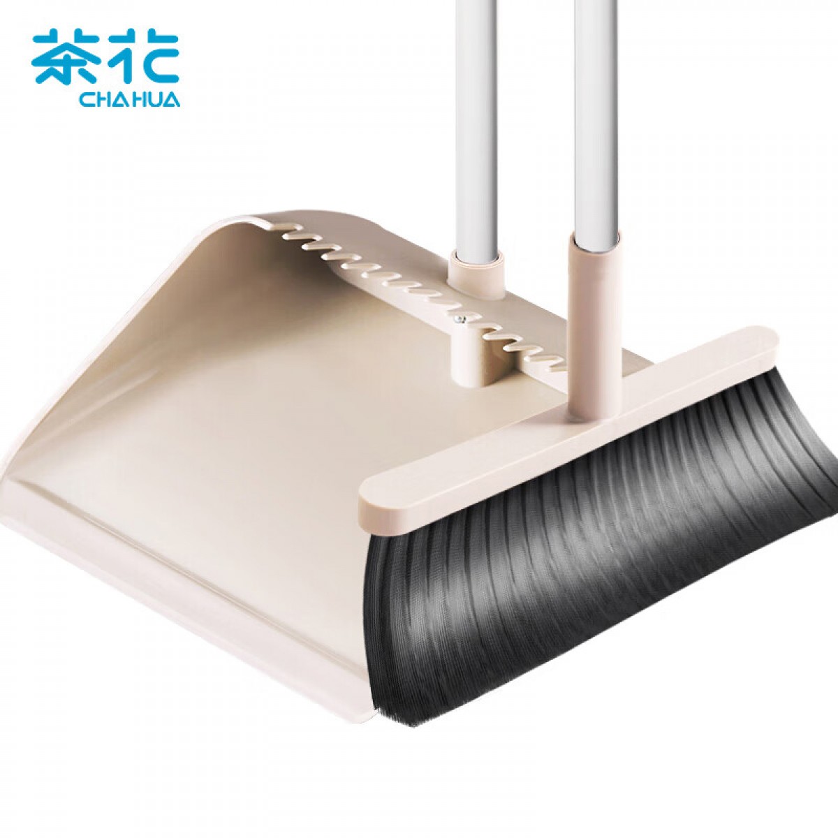 茶花 扫把簸箕套装家用不锈钢杆扫帚畚箕组合两件套 咖啡色 单位：套