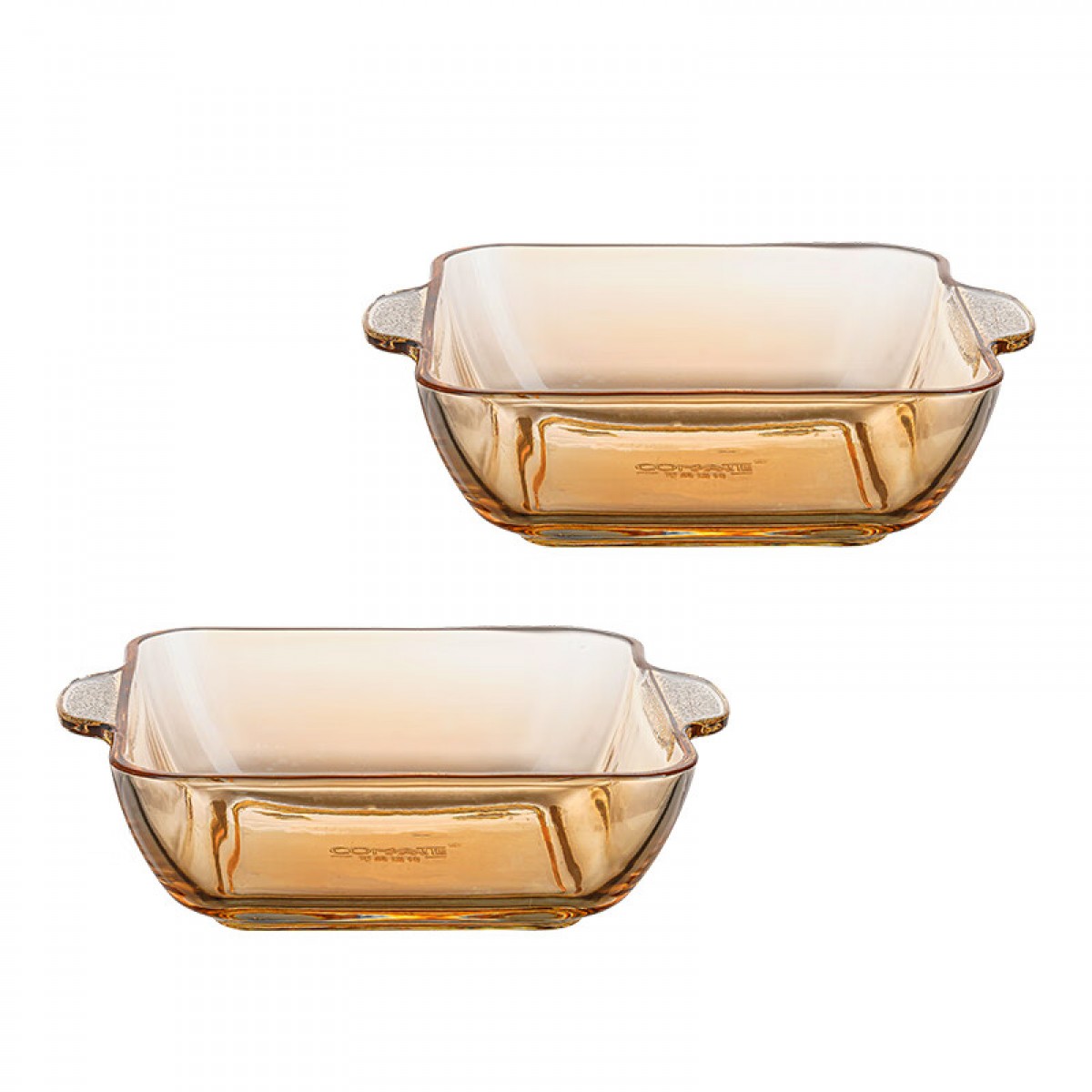 可美瑞特 家用创意琥珀色耐热玻璃双耳餐盘前程似锦方盘两件套 单位：套