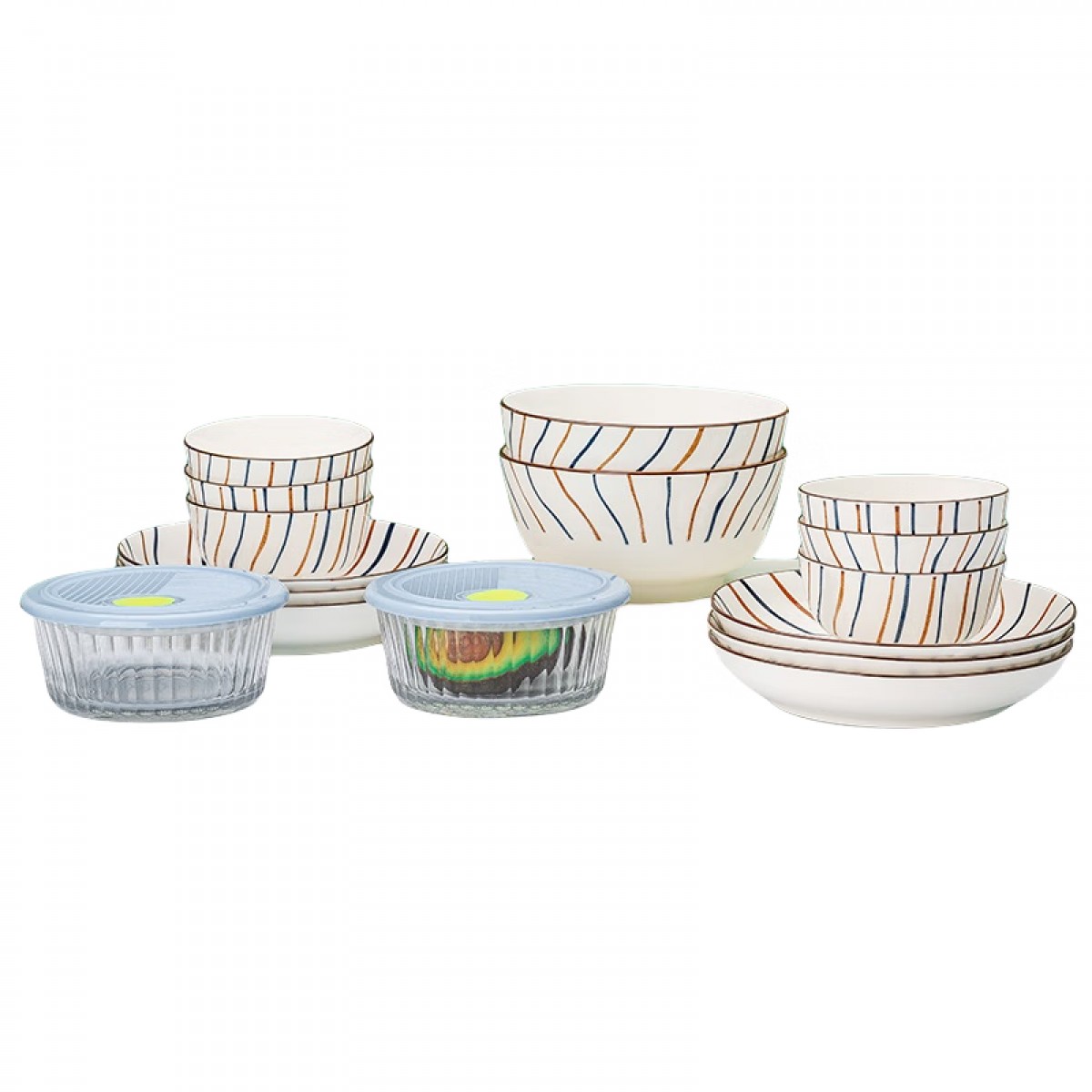 可美瑞特 家用陶瓷饭盘带柄菜盘保鲜盒家用组合沉鱼落雁十六件套 单位：套