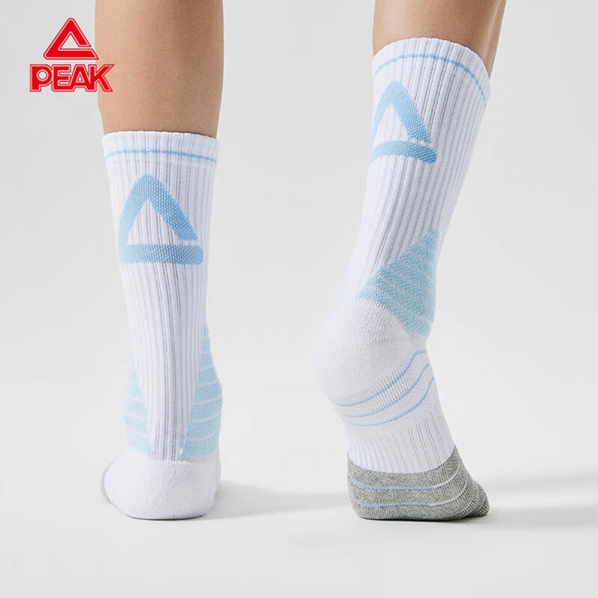 匹克（PEAK）篮球运动袜子新款透气防滑加长高帮袜男女通用休闲运动袜 (大白/浅兰)/黑色 均码 单位：双