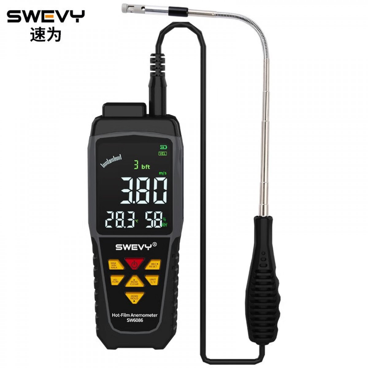 速为（suwei）热敏式风速仪 高精度数字热线式风速计 测风仪 风温风量测量仪 SW6086（USB可导出500笔数据）单位：台