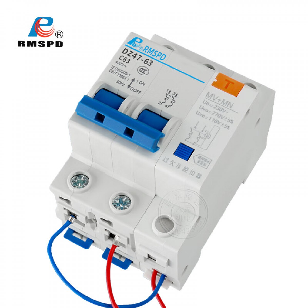 上海人民DZ47-63空开带过欠压脱扣跳闸MN+MV家用220V单相开关 2P 63A 单位：个