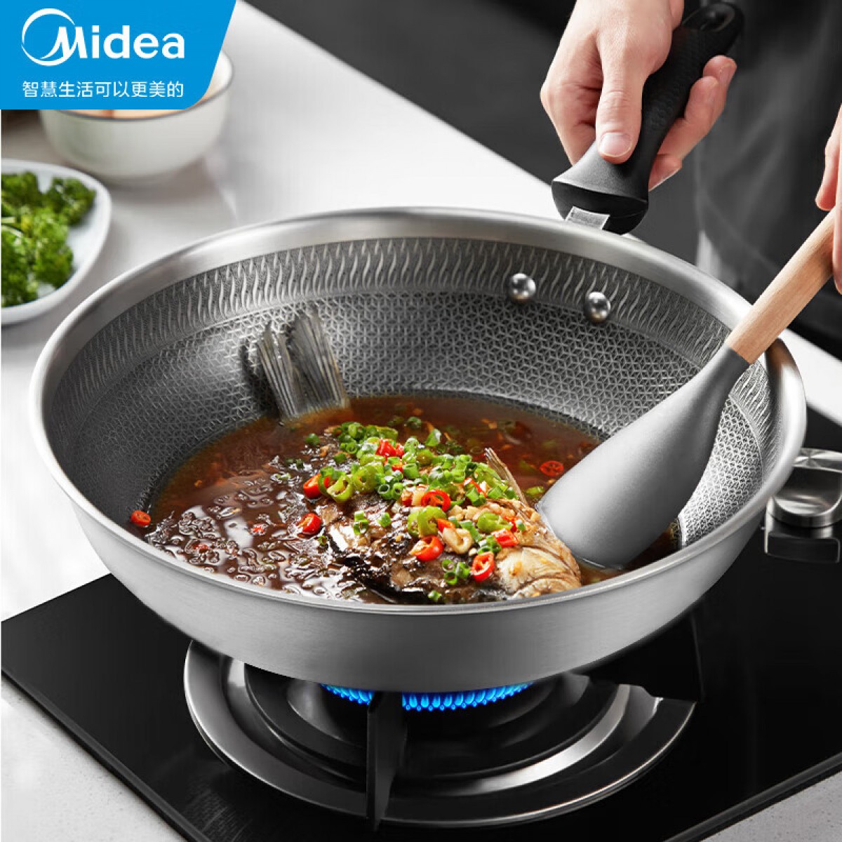 美的（Midea）不粘锅炒锅 316不锈钢蜂窝炒菜锅 家用电磁炉燃气灶通用锅具 单位:个