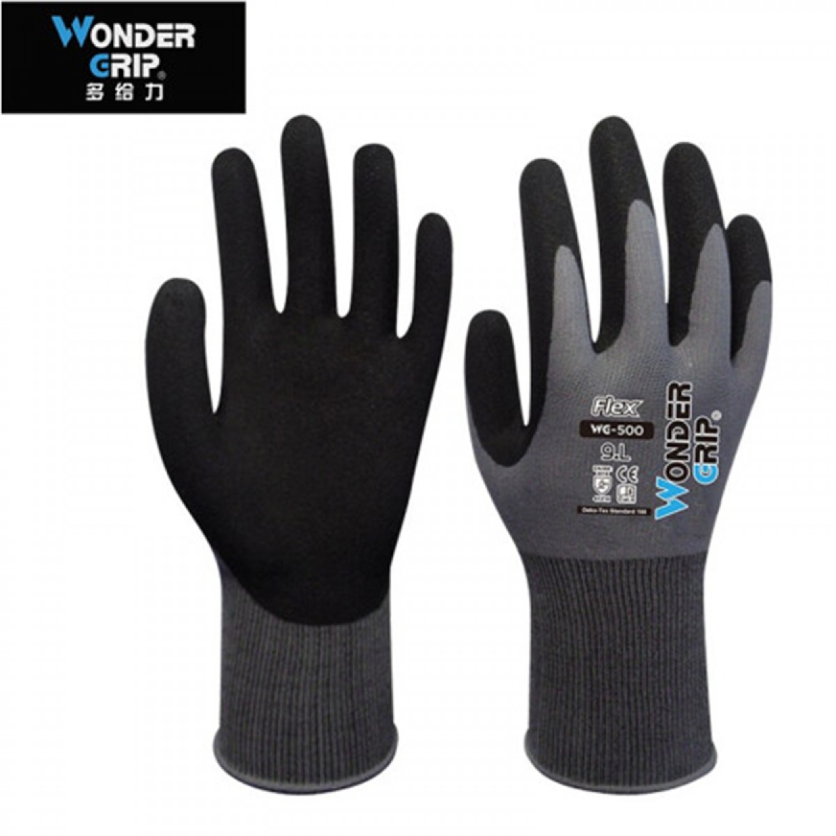 多给力 WG-500 劳保丁腈浸胶工作手套 超薄地耐磨防油透气防过敏 WG500灰色尼龙(一双) S/M/L/XL 单位：双