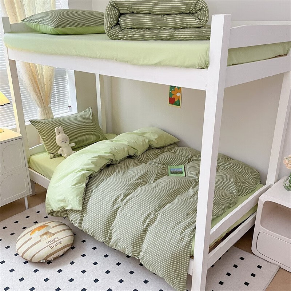 睡宝（SOMERELLE） 四件套全棉 色织水洗棉学生单人双人被套床单套件 半夏(绿) 1.5米/1.8米床双人四件套 单位：套